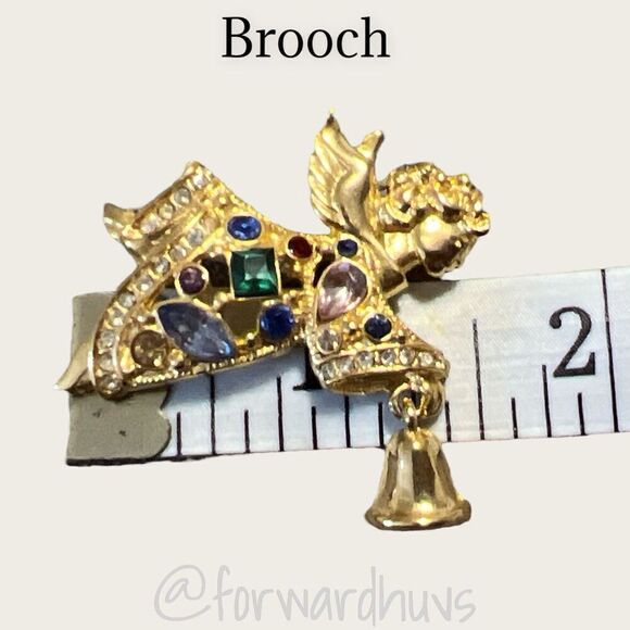 Christopher Radko Angel Ringing Bell Brooch Embellished with Multicolored Glass - Picture 7 of 8